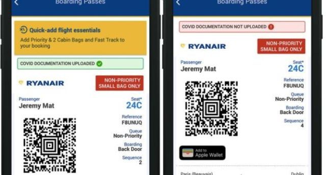 malpensa ryanair covid wallet