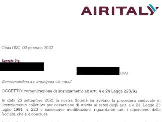 malpensa air italy lettere licenziamento