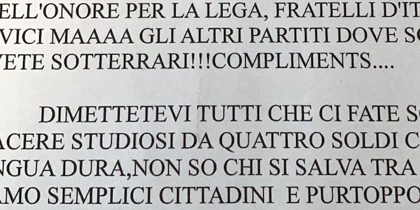 cardano lettera anonima sindaco