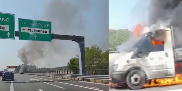 Autostrada a8 furgone fiamme