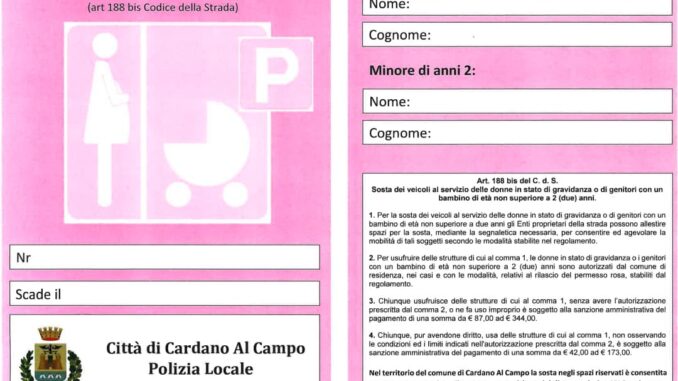 Cardano parcheggi rosa pass