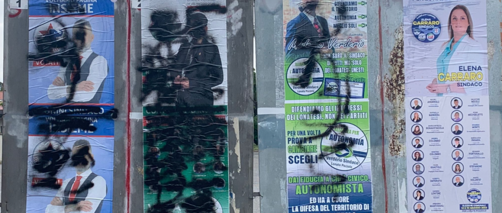 lonate imbrattati cartelli elettorali