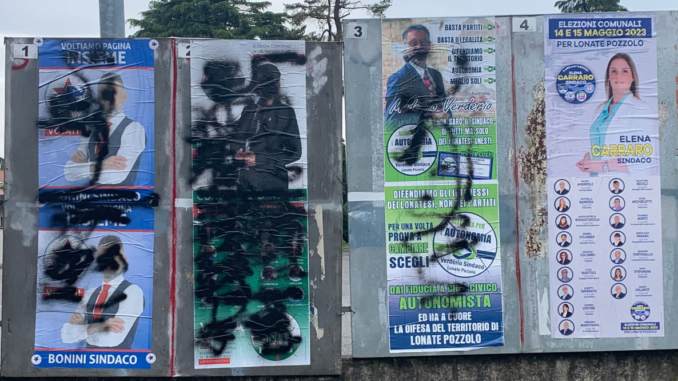 lonate imbrattati cartelli elettorali