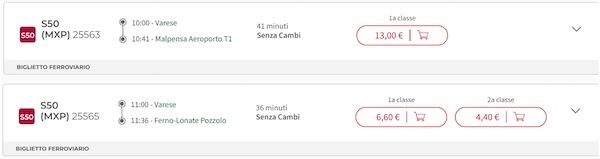 Malpensa varese treno biglietto