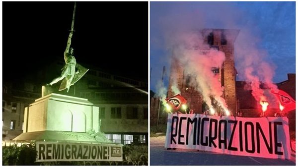 legnano remigrazione striscione monumento