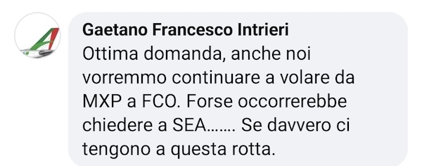 Malpensa volo roma stop