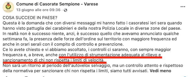Casorate Sempione autovelox comandante