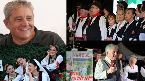 Il presidente Magrini, alcuni gruppi folkloristici e il gruppo Bosini