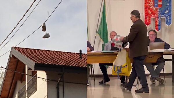 Oggiona scarpe appese sindaco